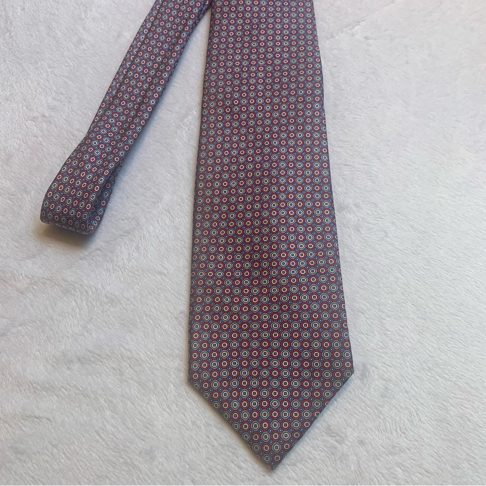 Graham & Lockwood Silk Men's Necktie Red, Blue, Grey Geometric Pattern Formal